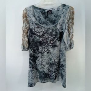 New Directions Early 2000's Rhinestone Floral Cinched Sleeves M Top